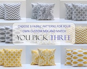 18" Pillow Covers Yellow Grey COMBO Zig Zag Pillow Chain Link Pillow Ikat Pillow 18 x 18 PICK 3