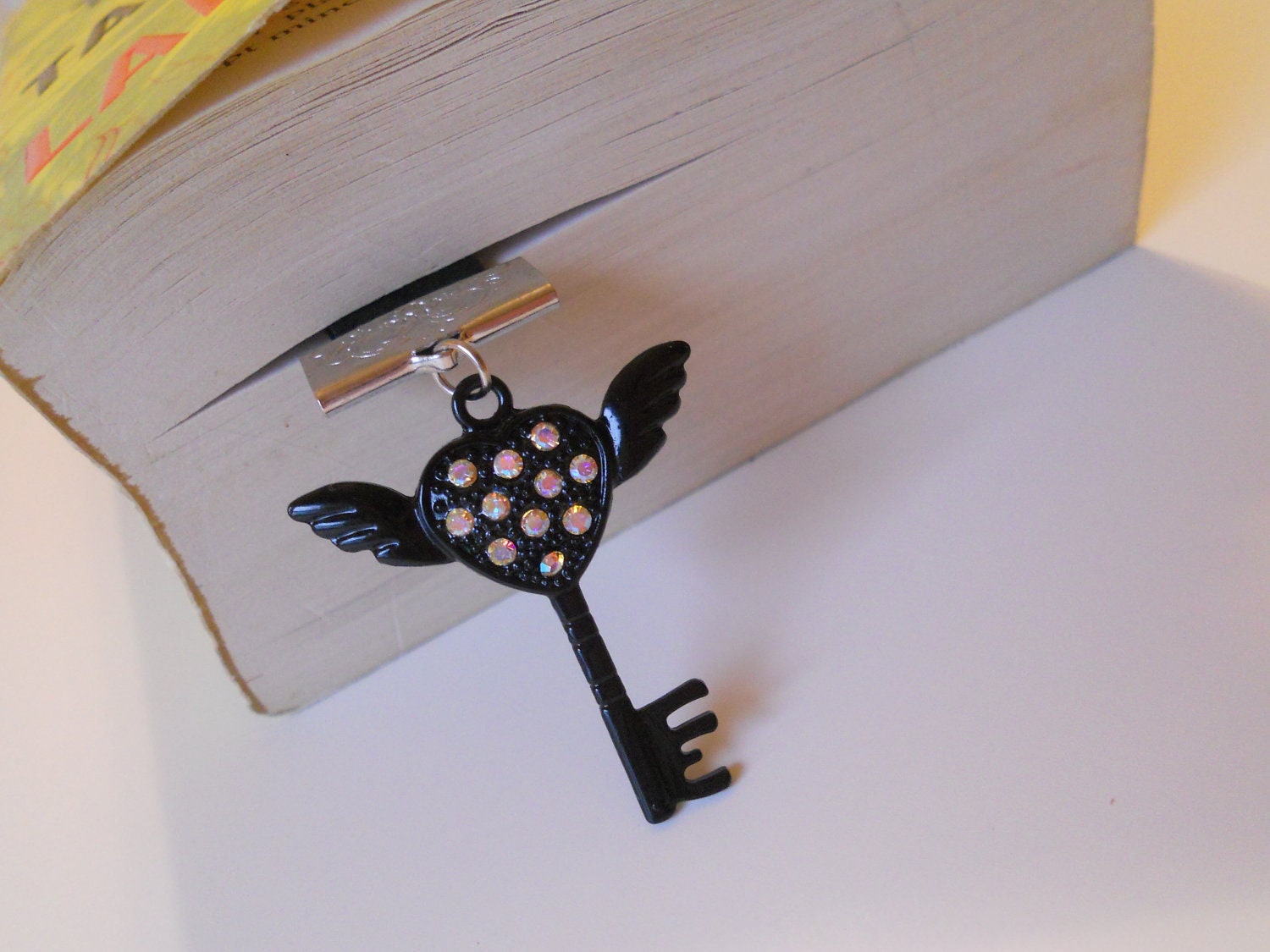 Heart Winged Key - Black Leather 8 Inch Bookmark