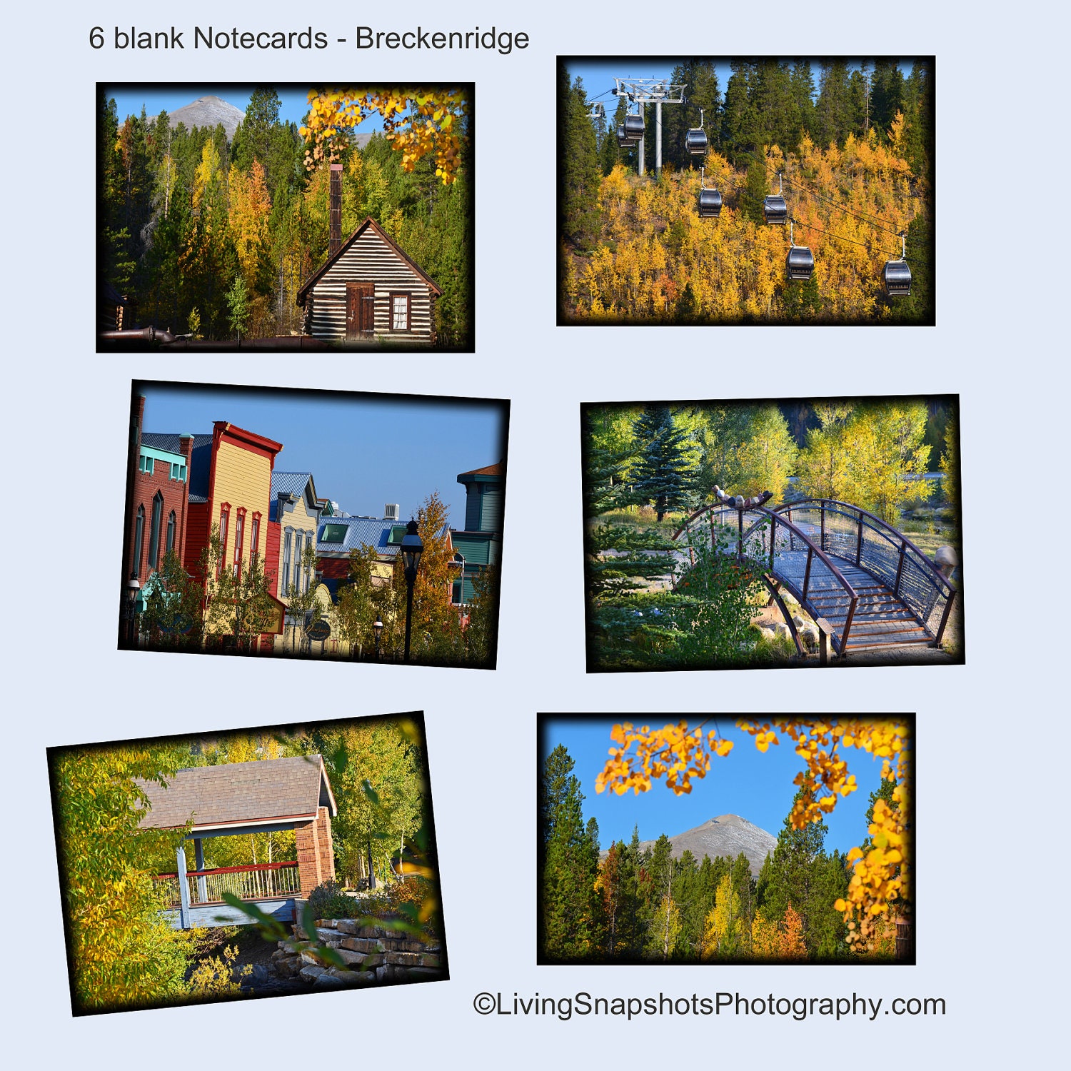 Blank Notecards of Breckenridge, Colorado, 6 different photo print greeting cards with envelopes