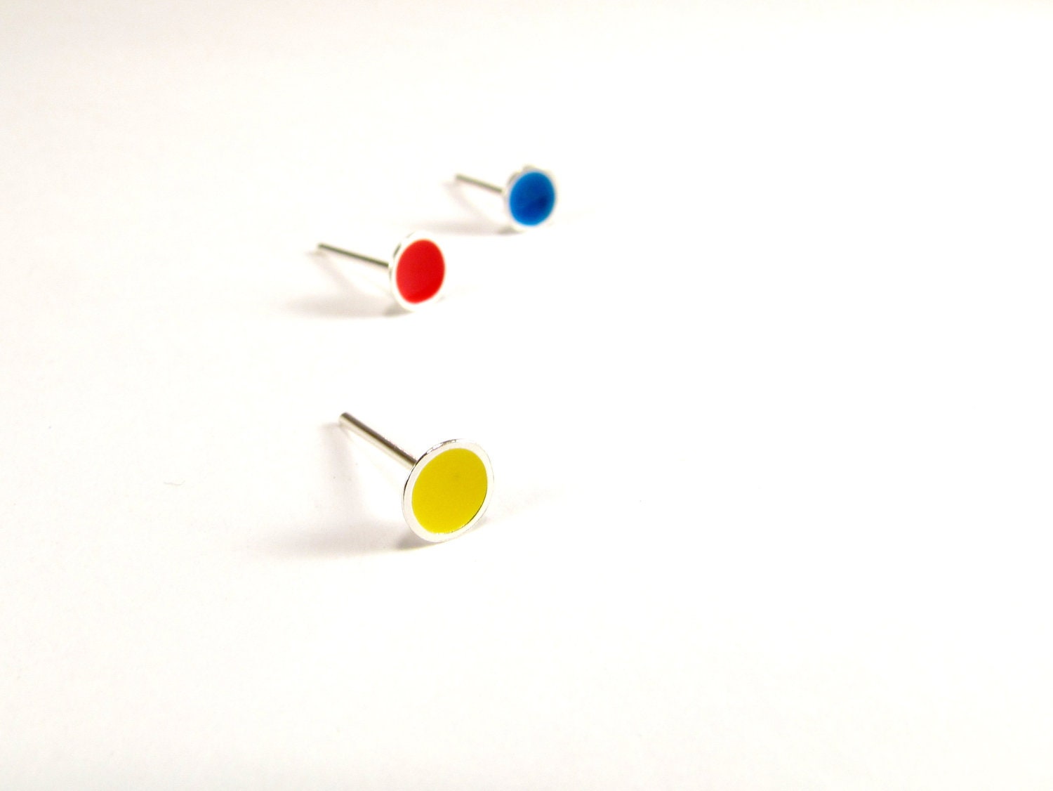 Three Pairs Colorful Dots - Sterling Silver Ear Studs - Primary Colors - PilarAchuryJoyas