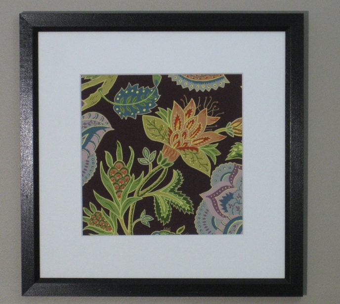8 x 8 Art Print,  Jacobean Textile Design, Plum 2, with 12 x 12 mat