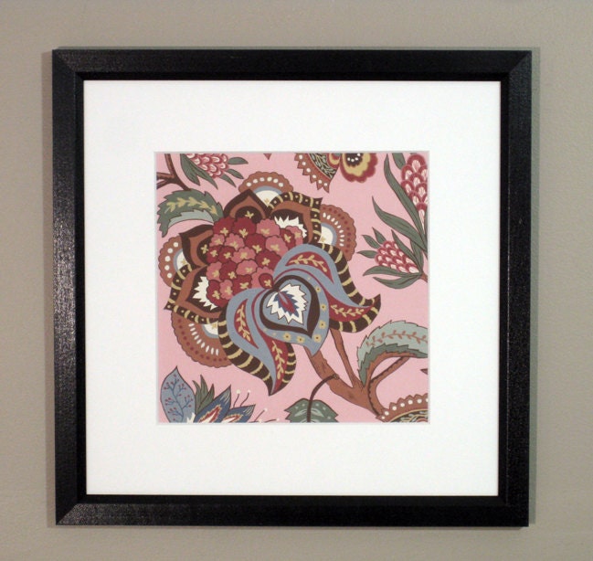 8 x 8 Art Print,  Jacobean Textile Design, Rose 1, with 12 x 12 mat