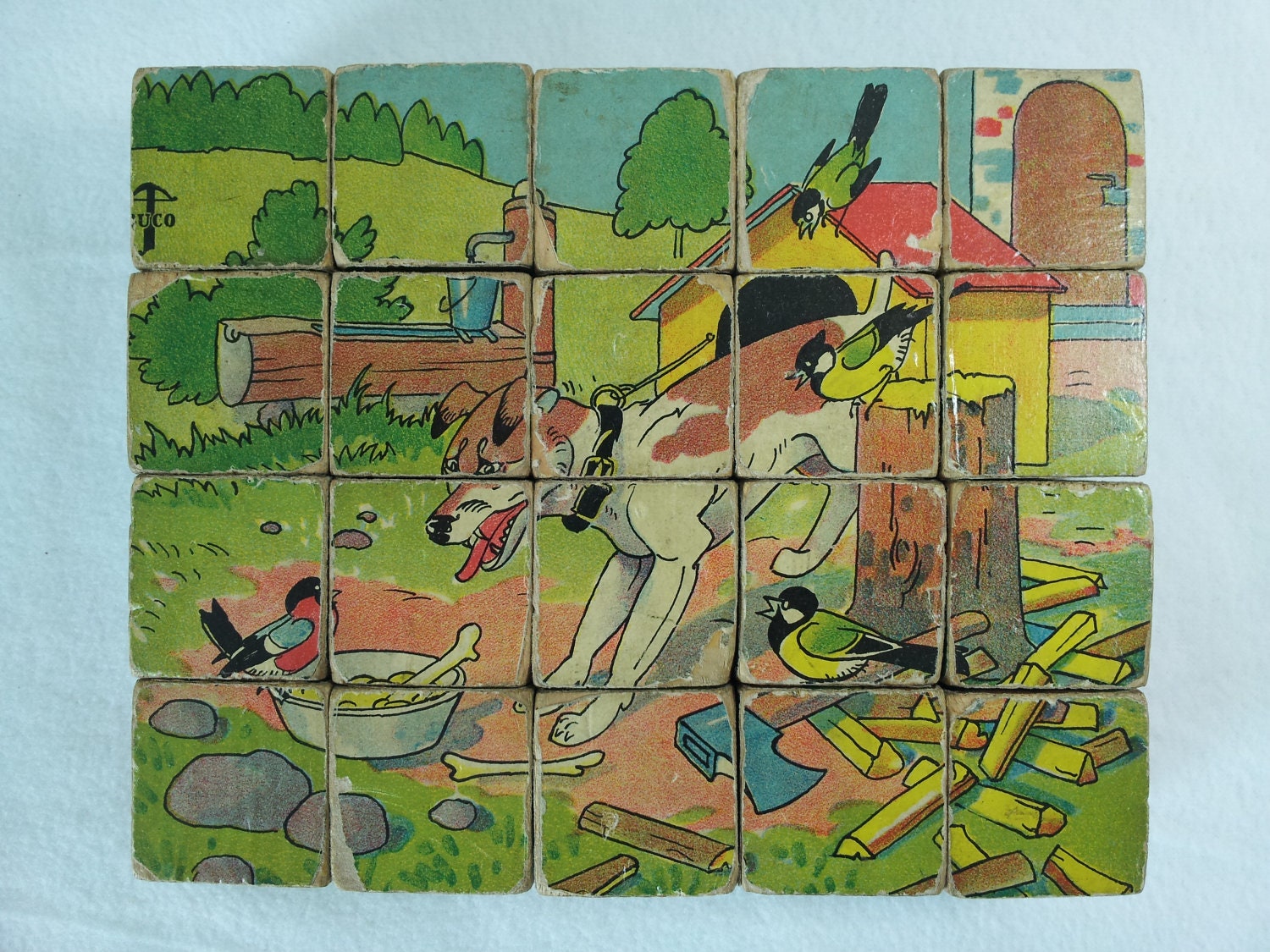 Vintage Lithograph Wooden Puzzle Blocks