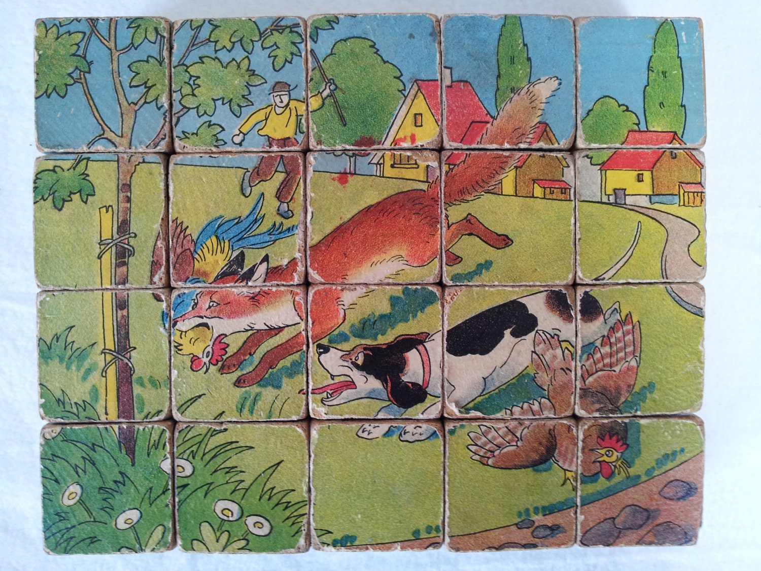 Vintage Lithograph Wooden Puzzle Blocks