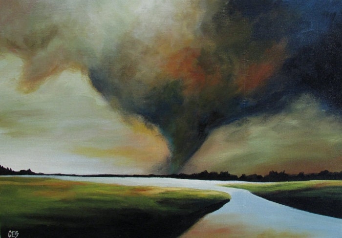 Original Painting by CES - Landscape Clouds Sky Storm Field Rural Prairies Tornado ART 20x14