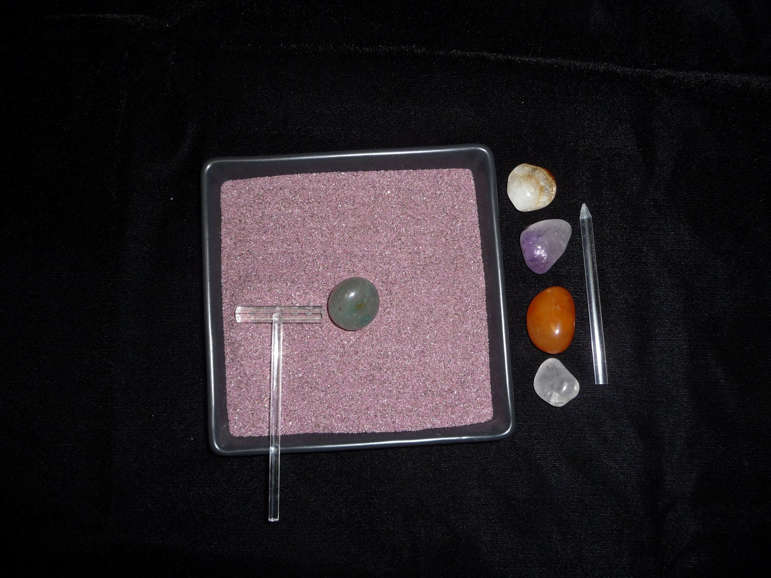 Awesome Zen Garden with Precious Garnet Sand & handmade acrylic rake Meditation Garden