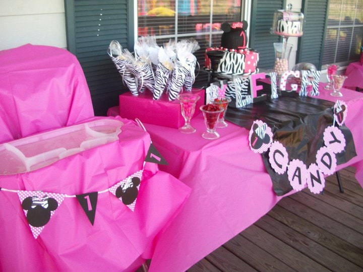 Minnie Mouse Hot Pink and Black and or zebra Birthday party package