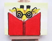Original Miniature Acrylic Painting. Hand painted, Giraffe, Geek Chic, Miniature Canvas and Easel Size 3.5 x 2.5"