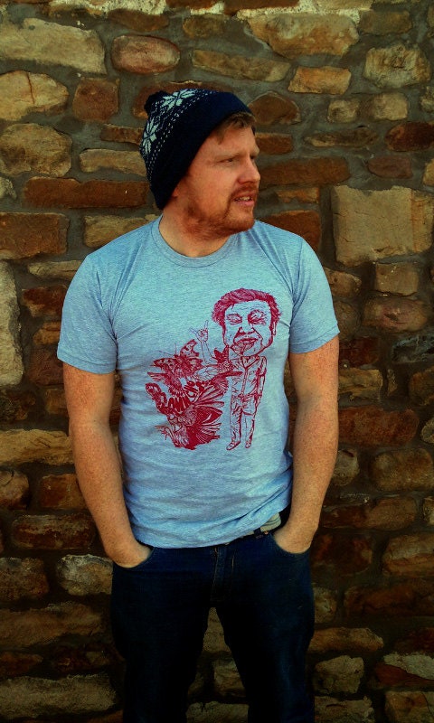 David Attenborough - Unisex Mens unique Original Tee American Apparel Illustrated Nature Wildlife birds butterfly Hand Screen print 