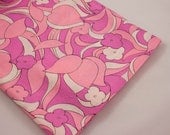 Vintage Fabric - 1970's Polyester Crepe Bright Pink and White Floral Print - Pansy and Tulip