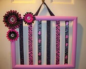 Hair bow organizer, headband holder, girls "rockstar" room decor, picture frame, pink, black