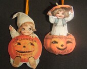 Set of 4 hand made paper retro Halloween ornaments