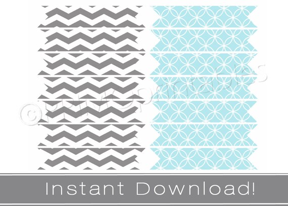 Printable straw flags INSTANT DOWNLOAD aqua blue and gray party decor printables DIY or cupcake flags Il_570xn