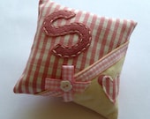 Girl's tooth fairy pillow - PRETTY PINK - with hand appliqued initial letter & heart motif