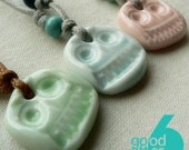 Handmade Natural Leather Necklace with Ceramic Pottery Porcelain Owl Pendant Necklace eco friendly art jewelry