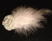 Med Feathered Cocktail Hat fascinator Inspired hair piece hair clip bow white felted Rose and white feathers hand made special occasion