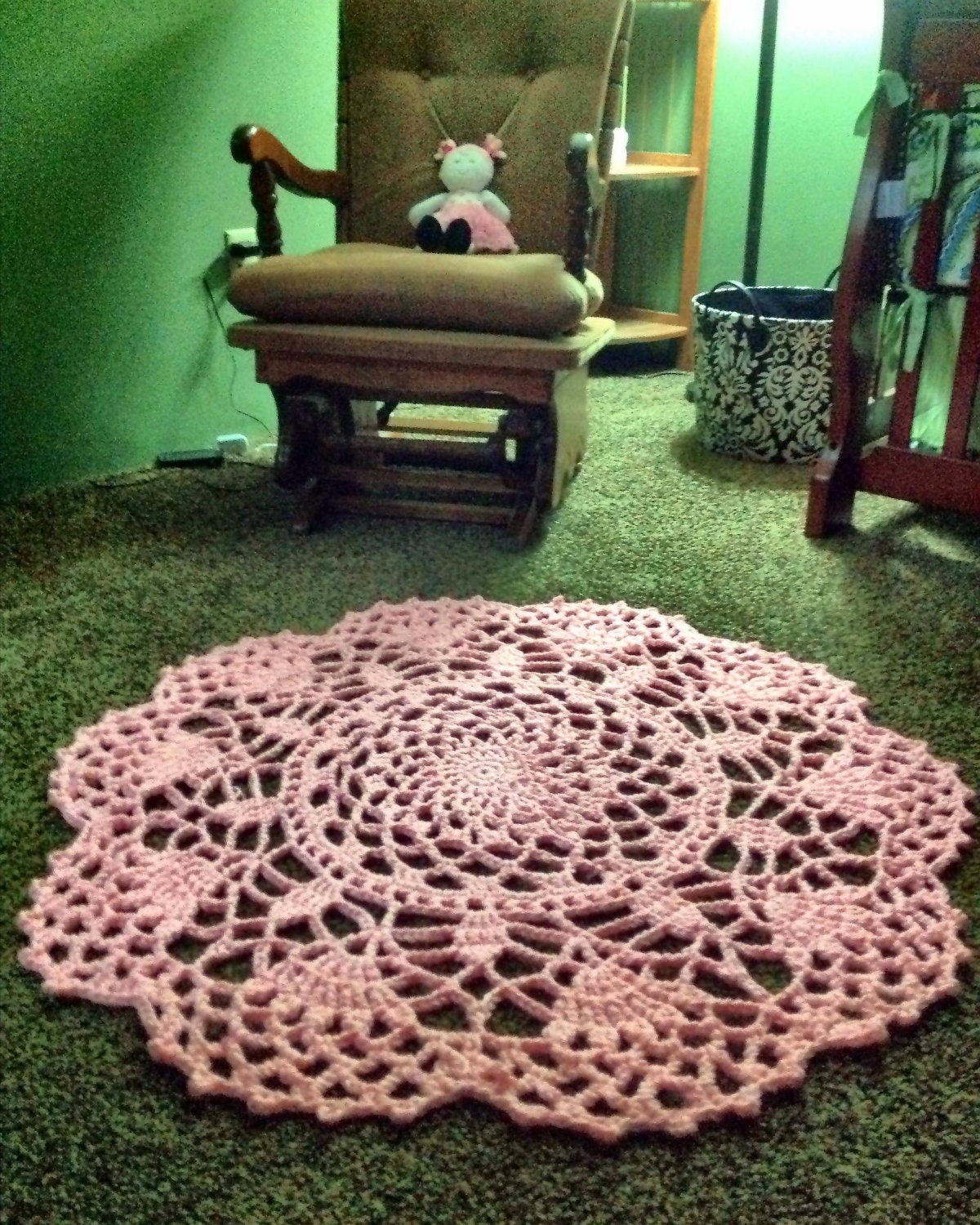 Round Doily Rug Hand Crochet Soft Thick Intricate 40" Area Rug Many Colors (shown in Princess Pink) Mat Housewares Decor Vintage Inspired