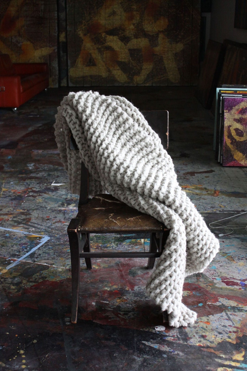 Big Bulky 100% Handknit Wool Blanket - NaturalWoolKnits