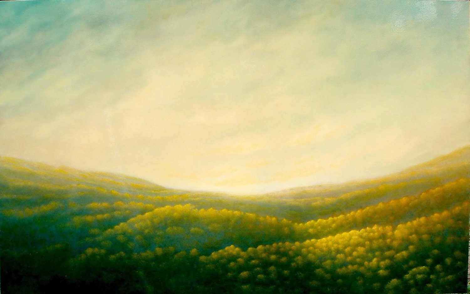 Golden Ridges is an original oil on board, measuring 30 x 48 inches