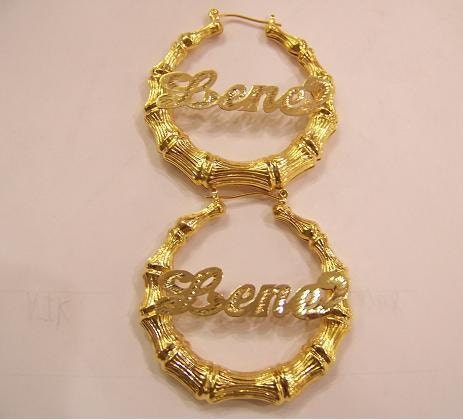 14k GP bamboo 2 1/4inch any name earrings/ PERSONALIZED/jojo/m