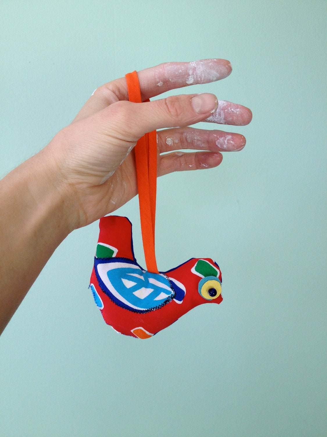 Winged Red Bird Christmas Ornament - Fabric ornament, home decor for the holidays