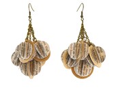 3-D Word Ball Earrings / Newspaper / Brown, Cream, and Grey