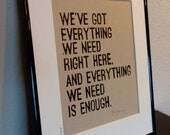 JACK JOHNSON Linocut Wedding Gift Typography-- Natural Brown and Black-- HANDMADE Inspirational Typography Jack Johnson Art Quote 8x10