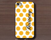 iPhone 4/ 4s and 5 Case - Yellow Polka Dots With Name - Cell Phone Cover - iPhone Hard Case - Girly Fashion Christmas Gift For Her