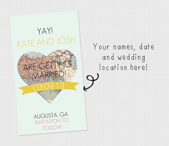 Vintage Atlas Heart Save The Date Card Template