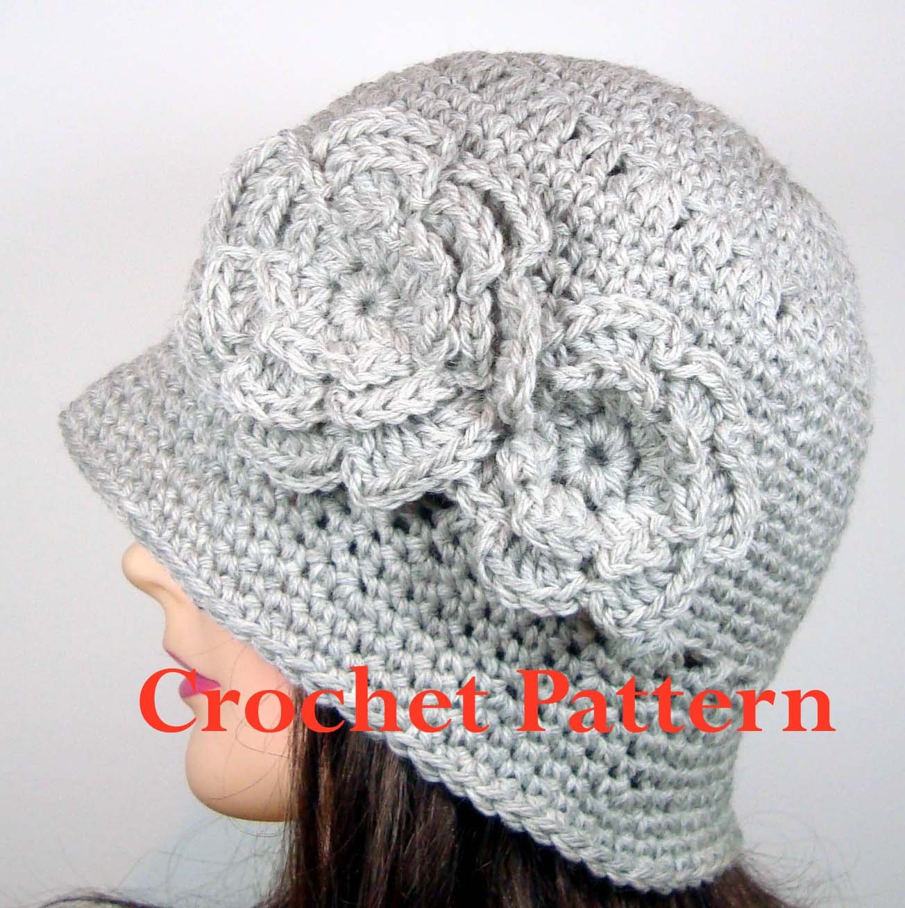Crochet Pattern for Cloche Hat with Two Flowers, PDF File Instant Download