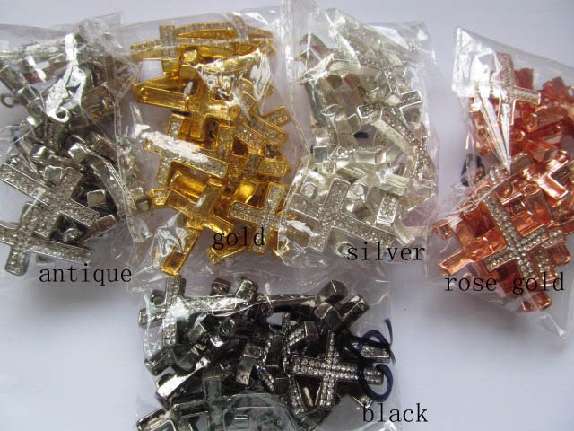 high quality  sideway cross metal spacer carved silver gold balck mixed crystal rhinestone  jewelry beads 25x38mm 50pcs