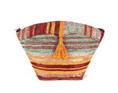 Fabric Purse Clutch Pouch Cosmetic Makeup Bag Silk Striped Orange Teal Blue Green Burgundy Red