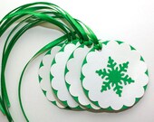 Snowflake Gift Tags, Set of 6 Handmade Tags, White and Green Tags, Winter Wedding, Holiday Tag, Snowflake, Favor Tags, Christmas, Winter
