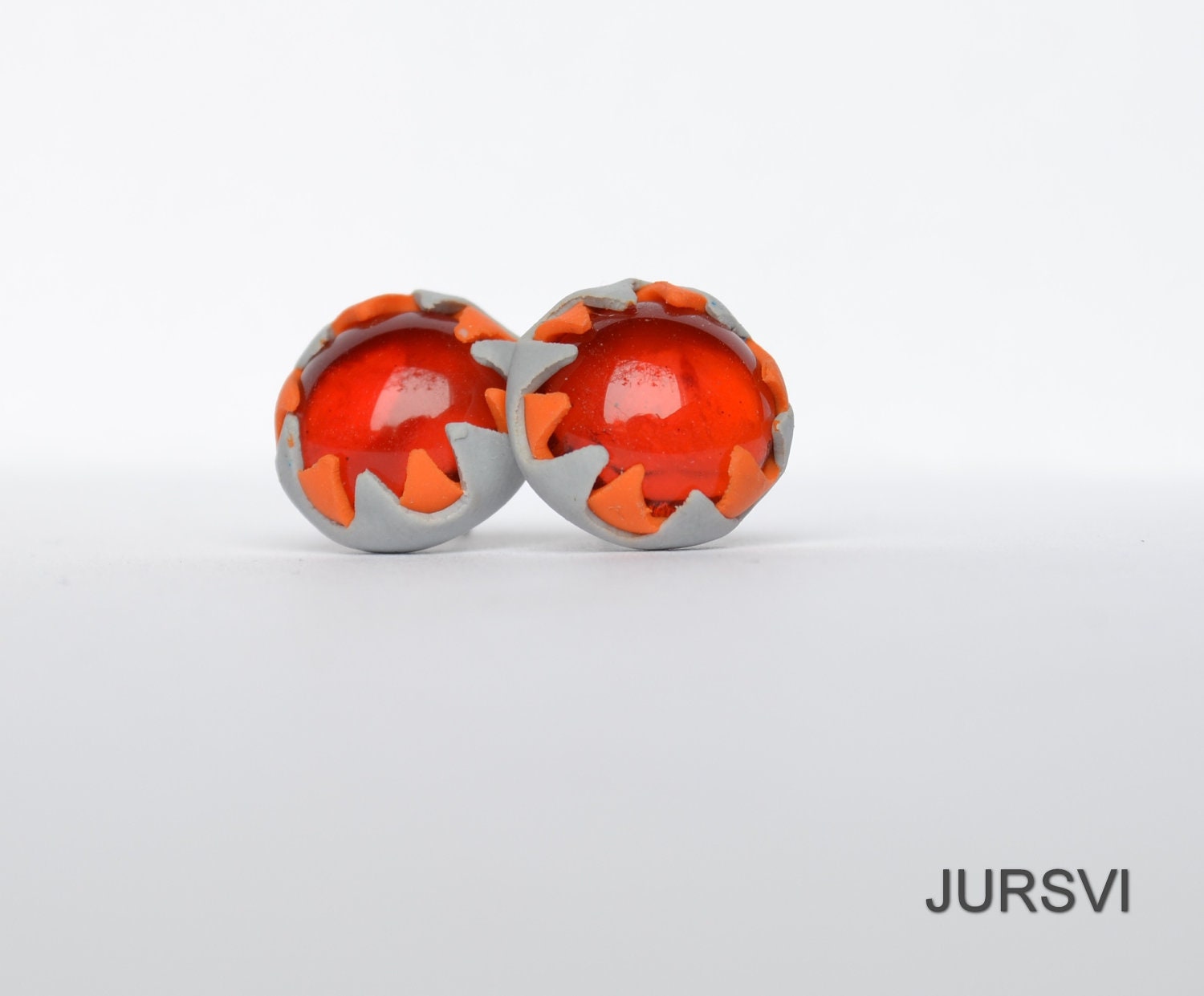 Red Studs - Orange Post Earrings - Red Stud Earrings - Grey Studs - Tiny Studs - jursvi