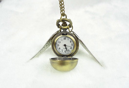 harry potter golden snitch necklace Enchanted Steampunk Double Sided wings Pocket Watch Necklace