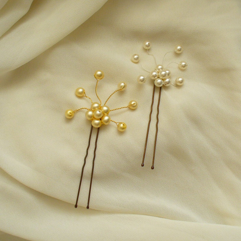 CUSTOM Pearl Spray Hair Pins set of 6 - Bridal, Bridesmaid Hair Accessories/Decoration, Wedding, Traditional, Delicate, Gothic, Colour