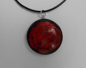 Red rose pendant necklace hand painted & hand sculpted from Fimo polymer clay vintage inspired flower jewellery