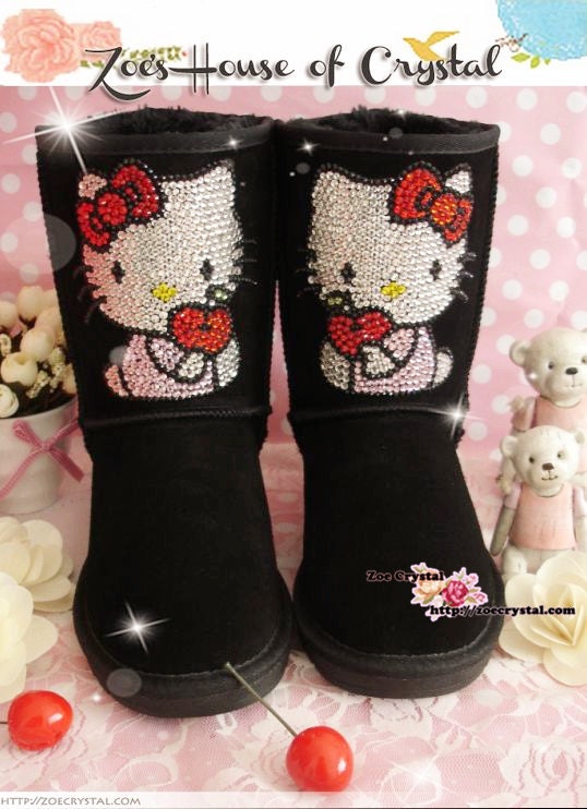 WINTER Sheepskin Wool Boots with shinning Crystals KITTY