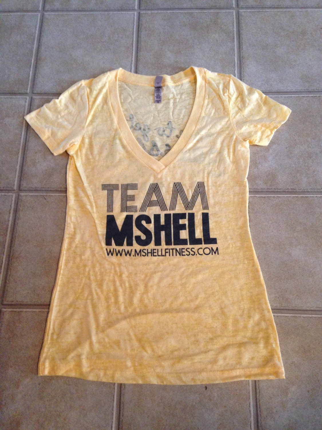 Team Mshell / Sassy - Banana Burnout V-Neck Baby Tee - LARGE