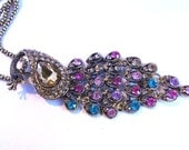 Jewelry Bronze Peacock Pendant Rhinestones Antique Necklace Jewelry Vintage Style