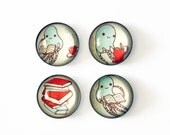 READING OCTOPUS magnet set by boygirlparty, set of 4 octopus glass fridge magnets