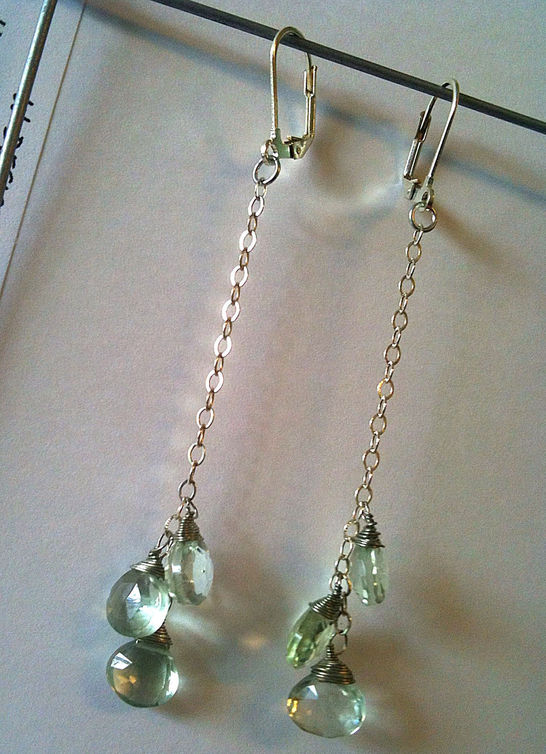 Green Amethyst Triple Dangle Earrings
