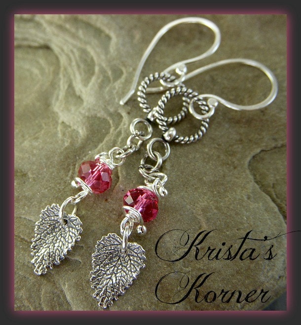 Leaves - Sterling Silver Leaf & Swarovski Crystal Earrings