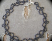 Tatted Lace Necklace - Vine and Clover - Organic Linen Thread