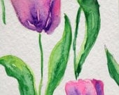 Original Watercolor Painting Pink Spring Tulip abstract floral ACEO Fine Art