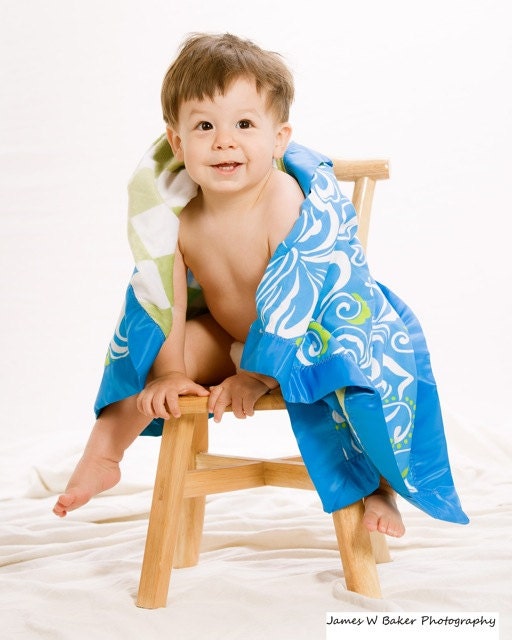 YOU design it LARGE 30 X 36 Happy Honu Maui Hawaiian baby Blankie with a designer sage harlequin  minky back Made with aloha on Maui