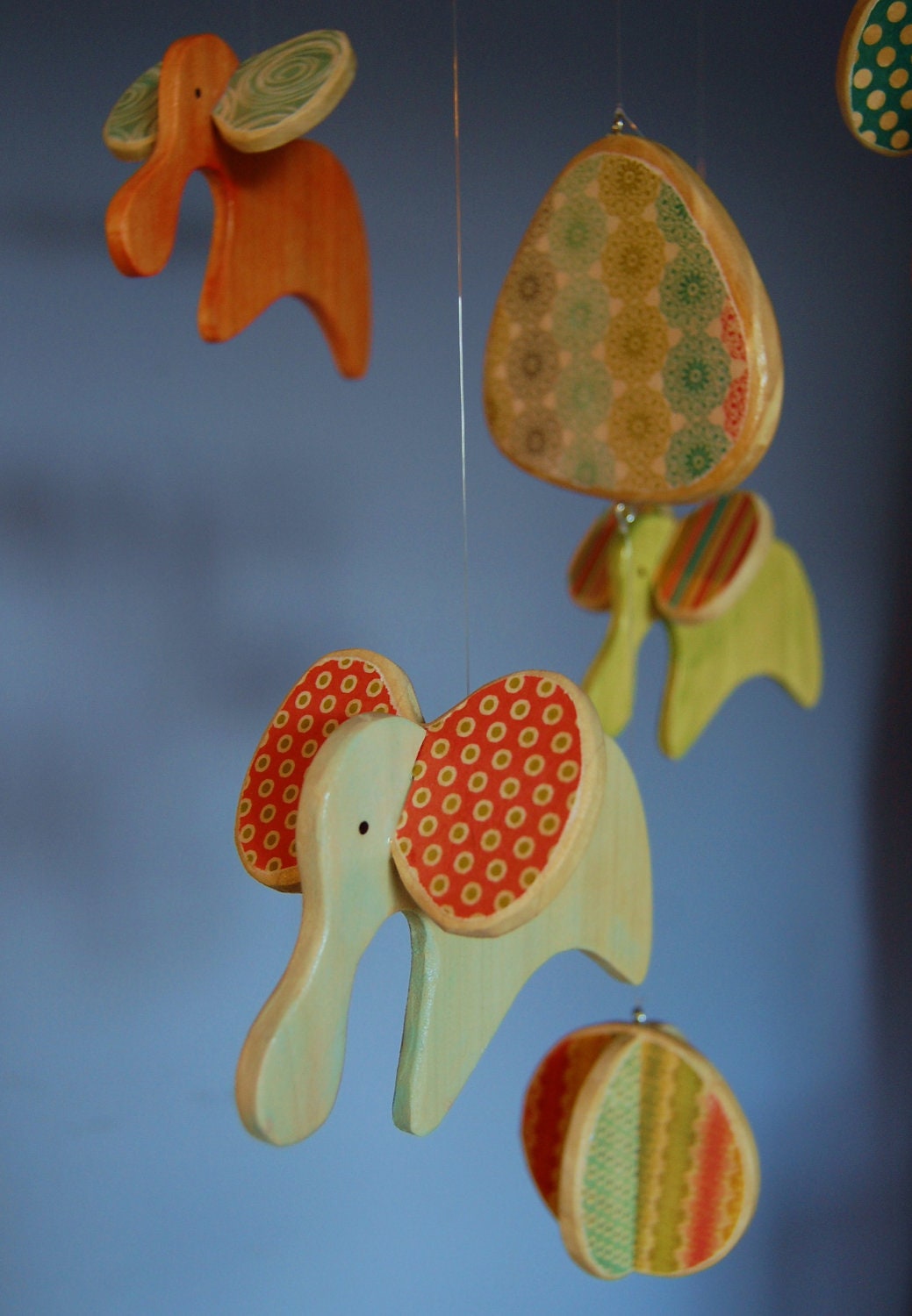 Baby Mobile - Baby Crib Mobile - Wooden Elephants Mobile for a Modern Nursery (Colors of the Rainbow)