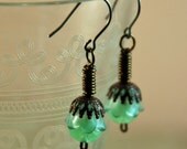 Delicate Seafoam Green Crystal Lucite and Filigree Flower Earrings