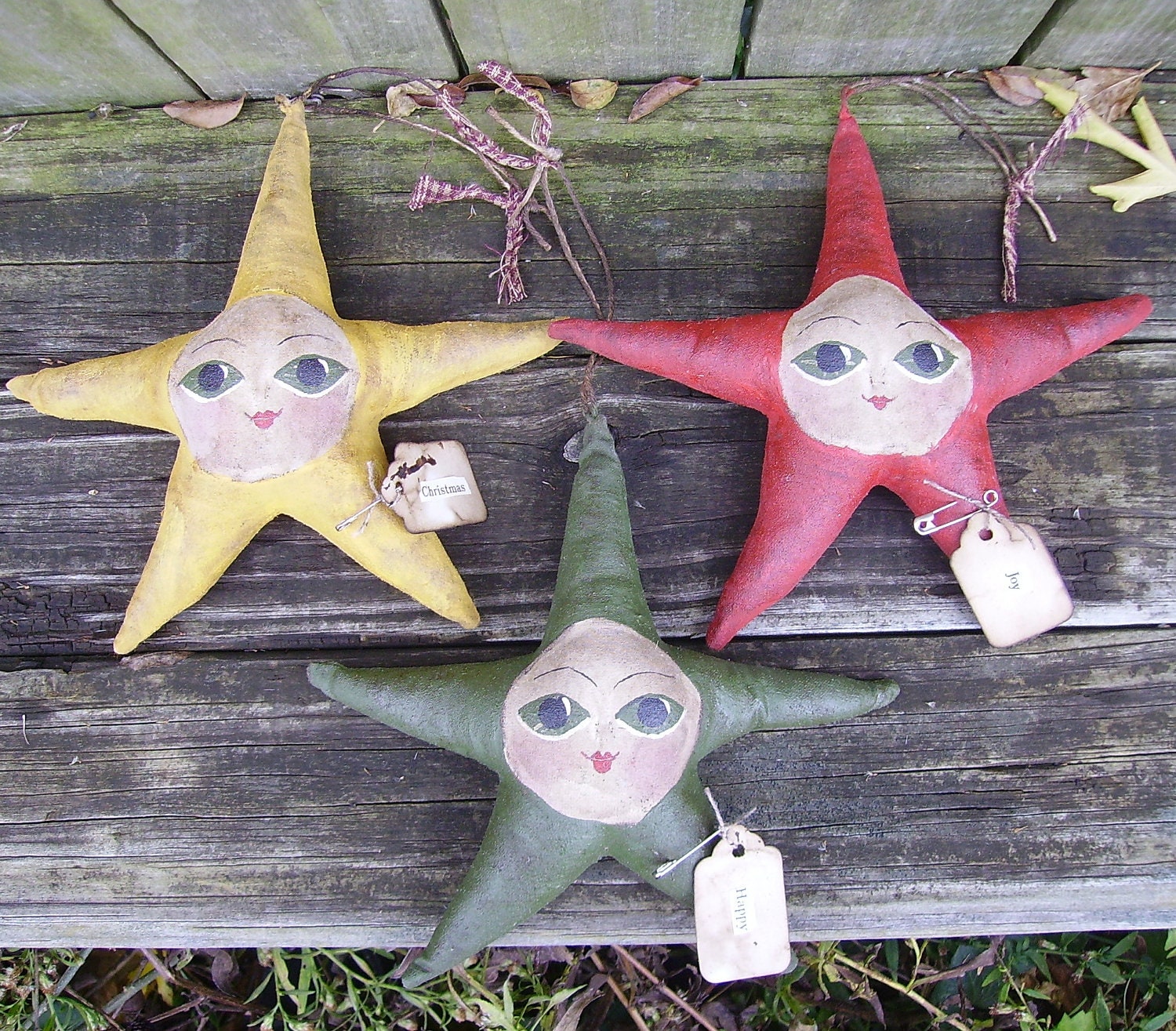 Star Ornaments Set of Three Primitive Folk Art