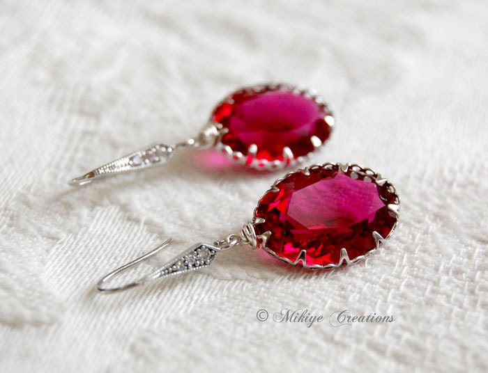 Bridesmaid Gift - Bridal Accessories - Wedding Jewelry - Special Occasion - Ruby Swarovski Crystal Earrings